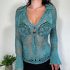 Vintage Blue Crochet Button Up Top Karen Millen