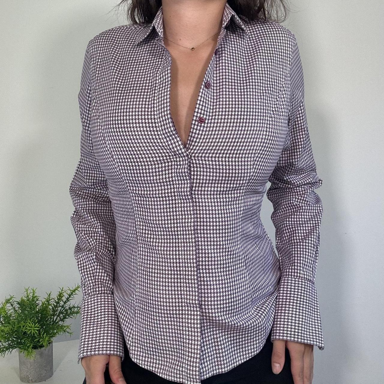 Vintage Officecore Purple Check Fitted Shirt