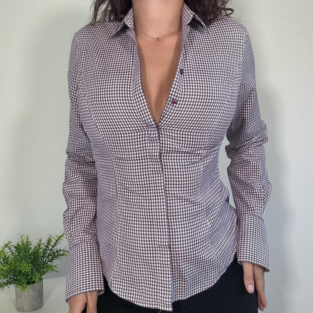 Vintage Officecore Purple Check Fitted Shirt