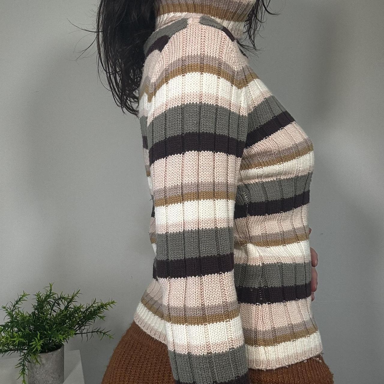 Vintage Khaki Stripe Turtleneck Jumper