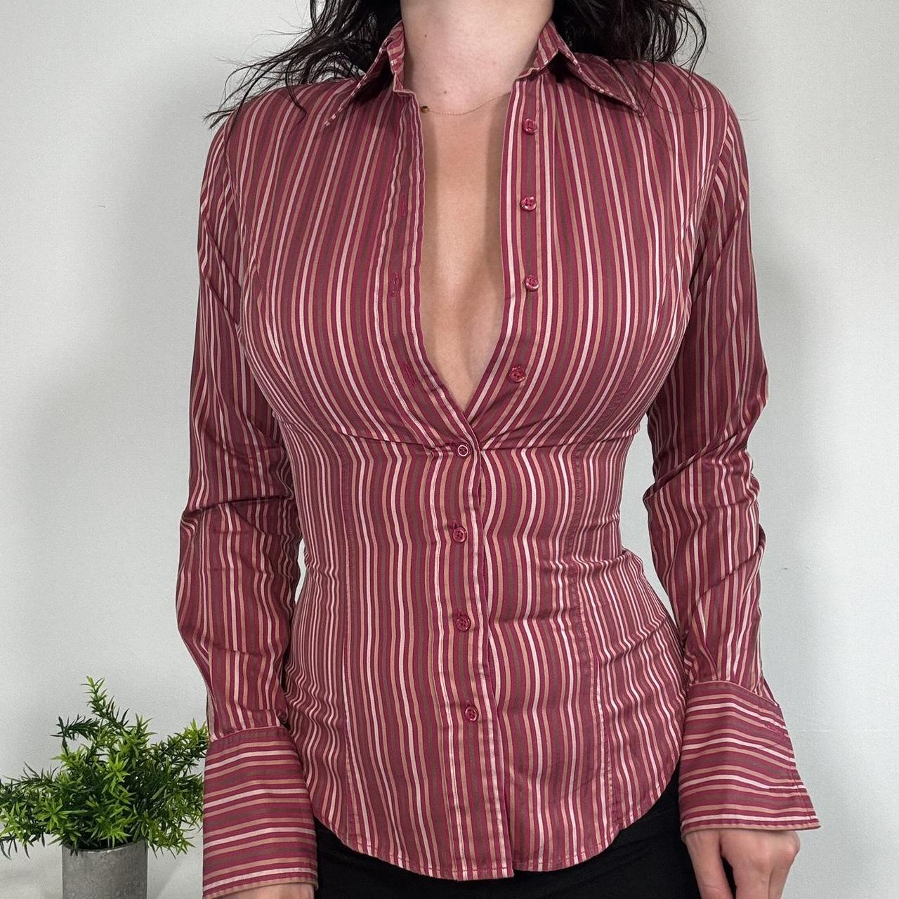 Vintage Officecore Pink Pinstripe Fitted Shirt