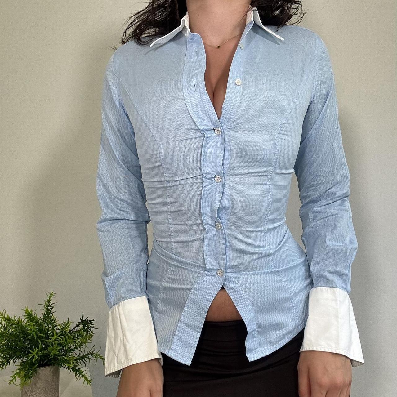 Vintage Officecore Blue Check Fitted Shirt