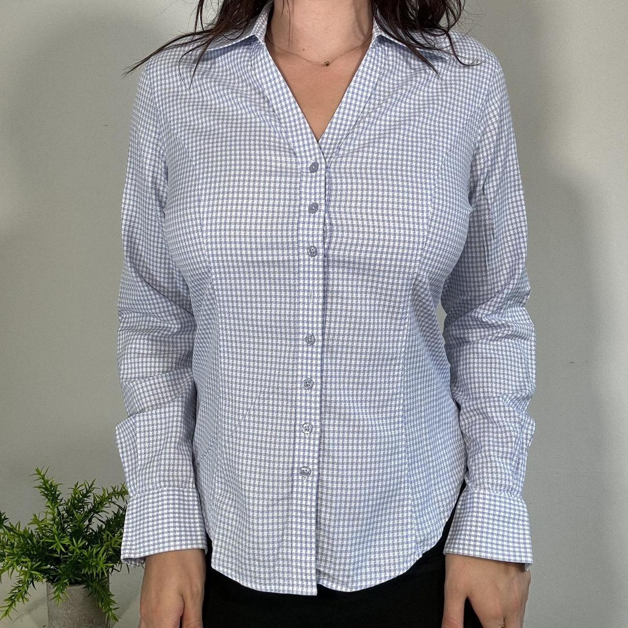 Vintage Officecore Blue Check Fitted Shirt