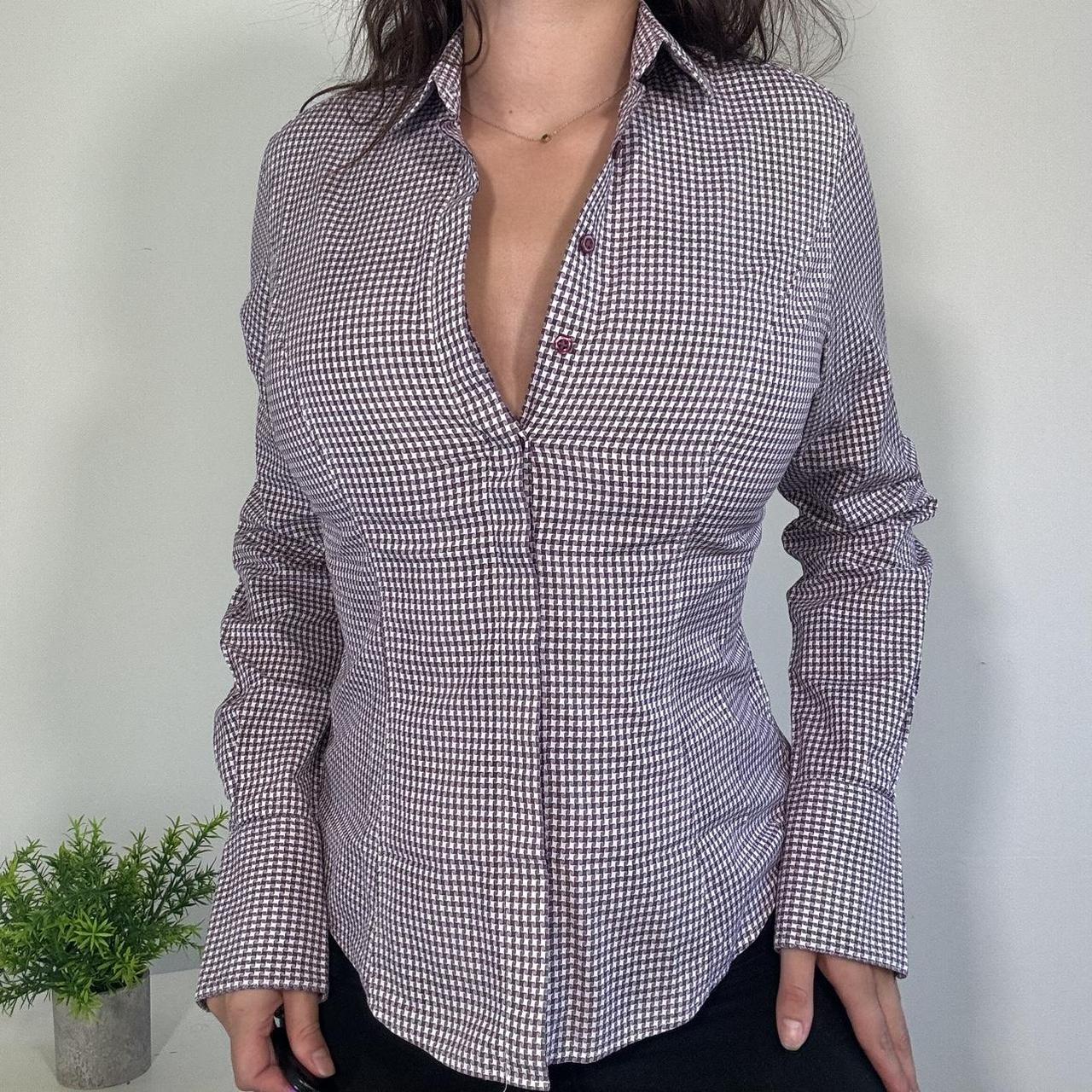 Vintage Officecore Purple Check Fitted Shirt