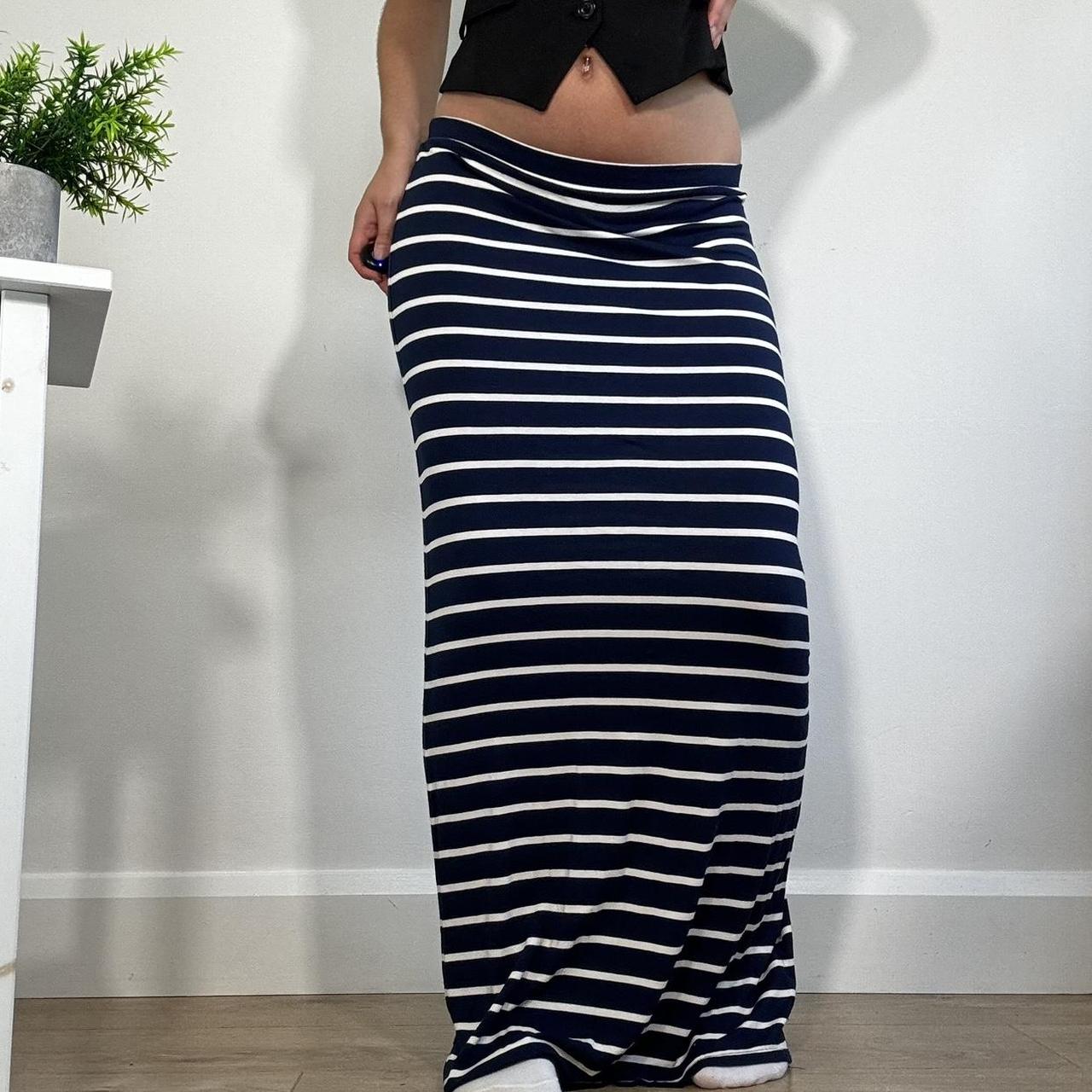 Vintage Navy Stripe Maxi Skirt Jane Norman