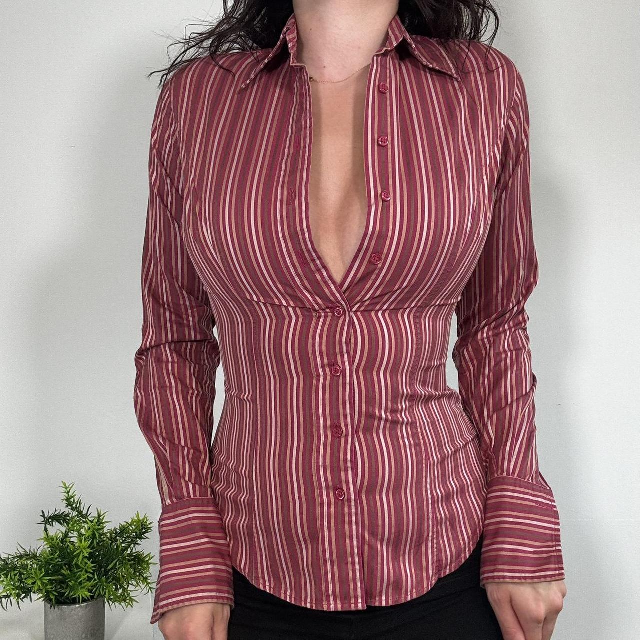 Vintage Officecore Pink Pinstripe Fitted Shirt