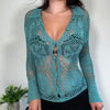 Vintage Blue Crochet Button Up Top Karen Millen