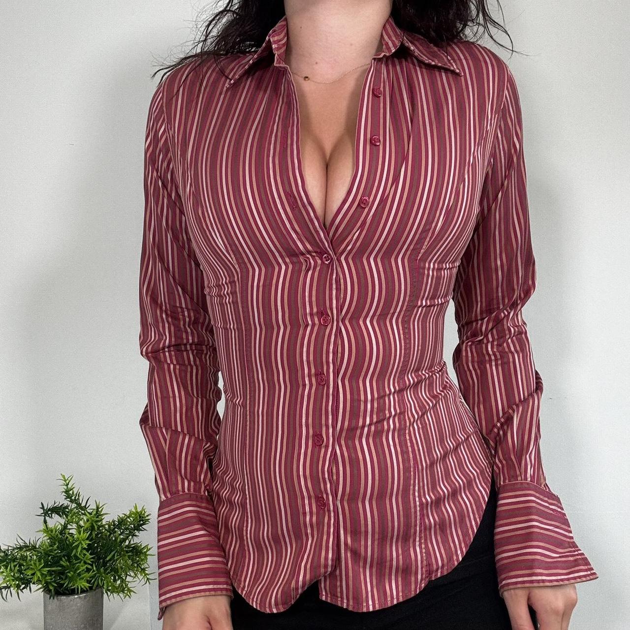 Vintage Officecore Pink Pinstripe Fitted Shirt