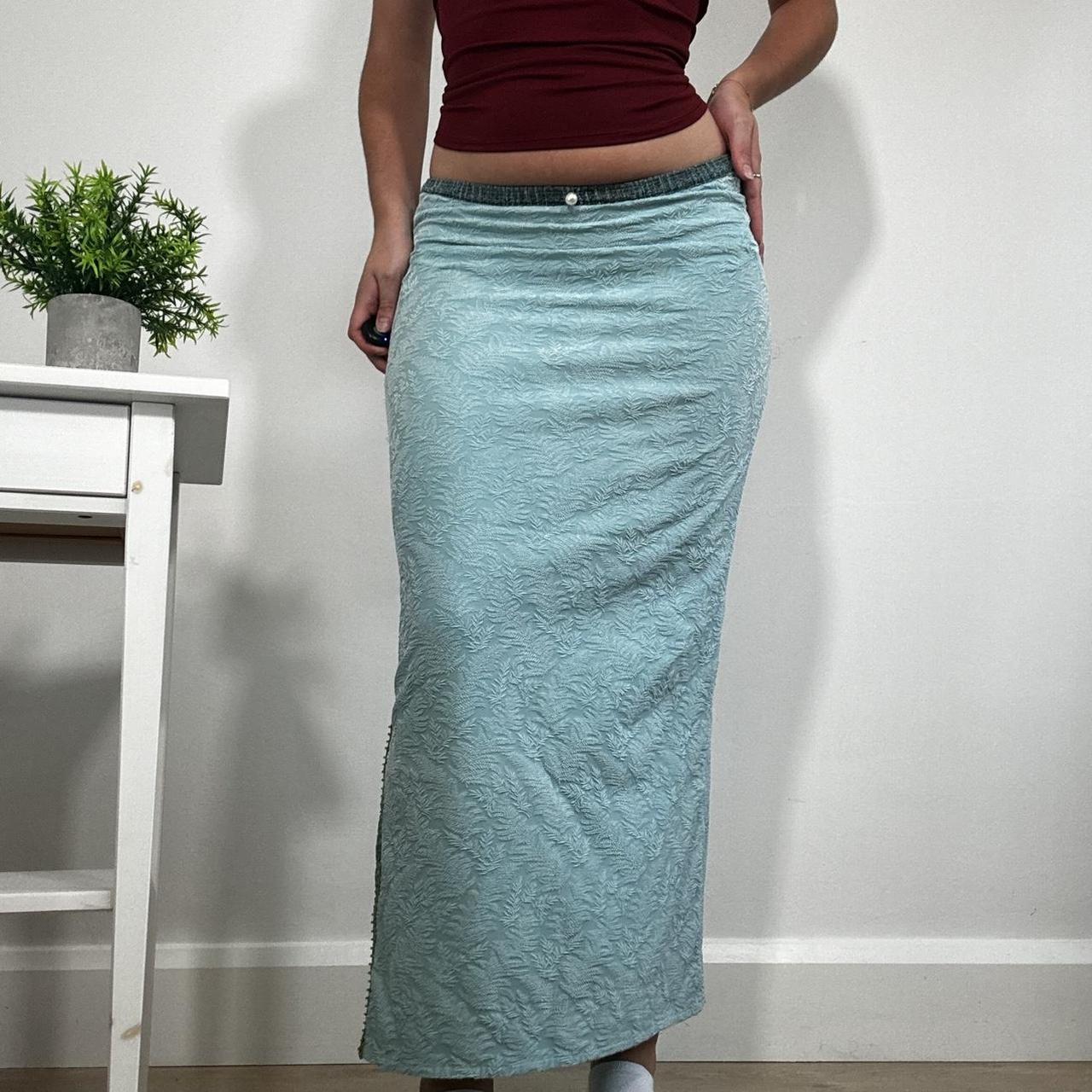 Vintage Baby Blue Embroidered Maxi Skirt Voyage