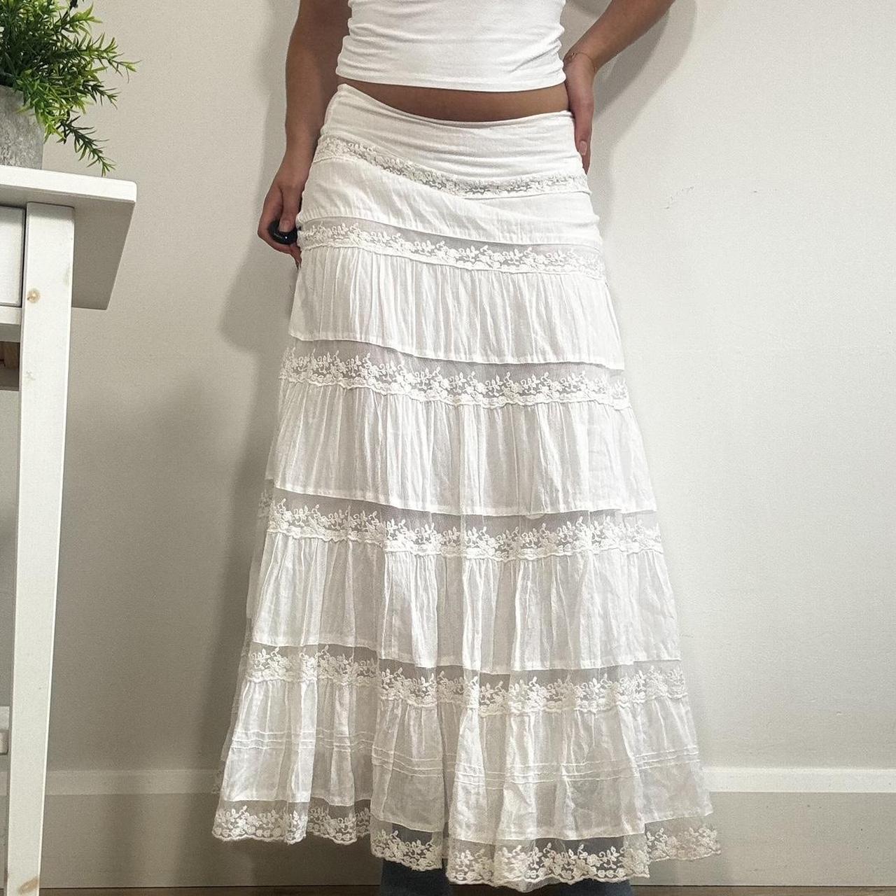 Vintage White Cottagecore Tiered Maxi Skirt Jane Norman