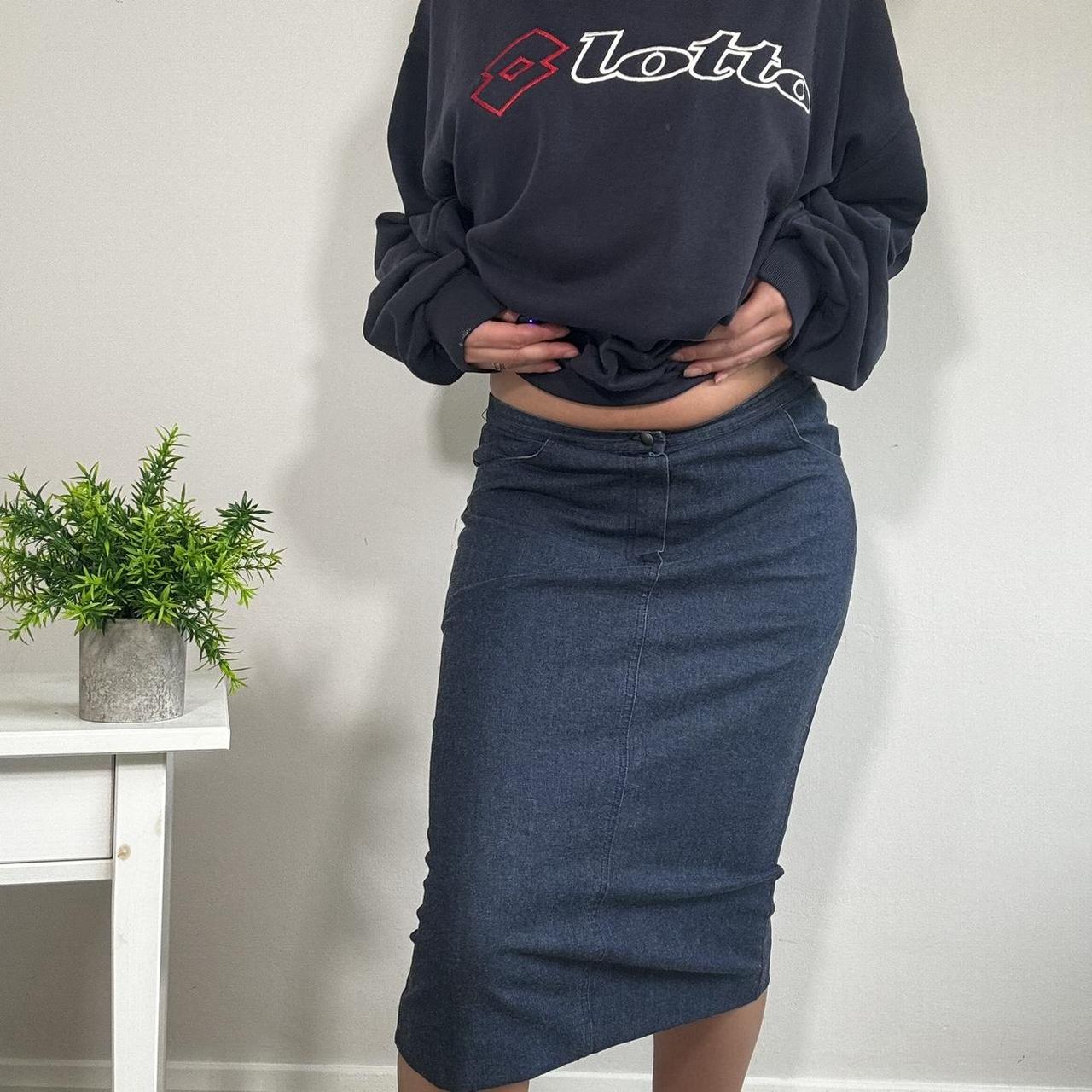 Vintage Faux Denim Stud Midi Skirt