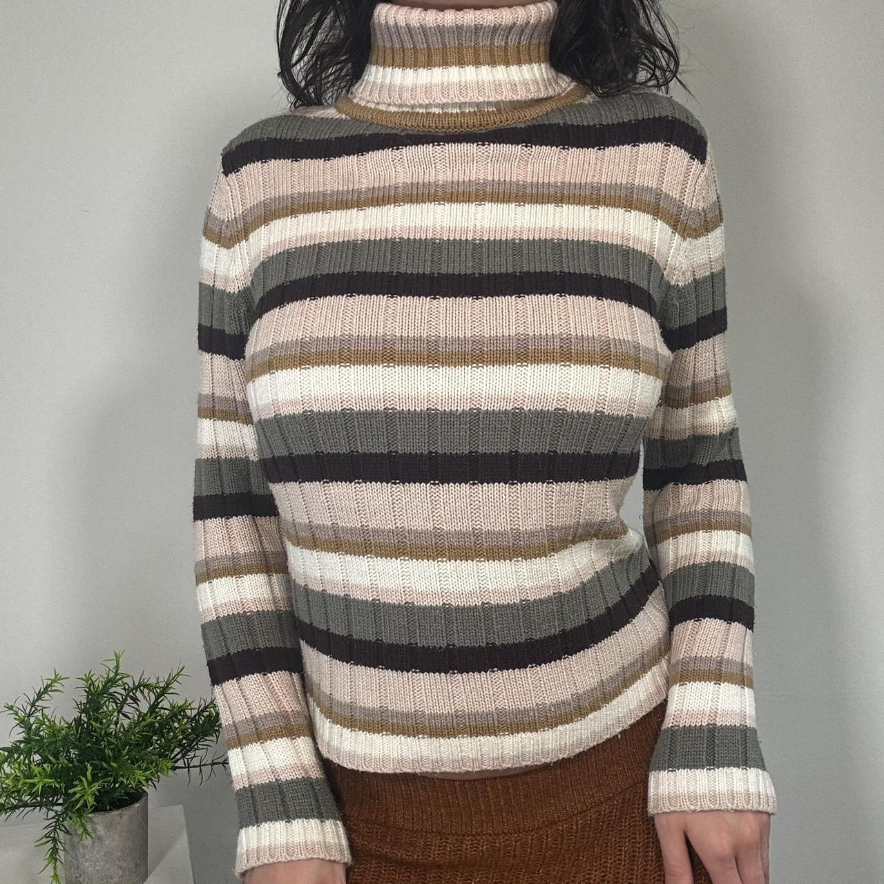 Vintage Khaki Stripe Turtleneck Jumper