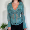 Vintage Blue Crochet Button Up Top Karen Millen