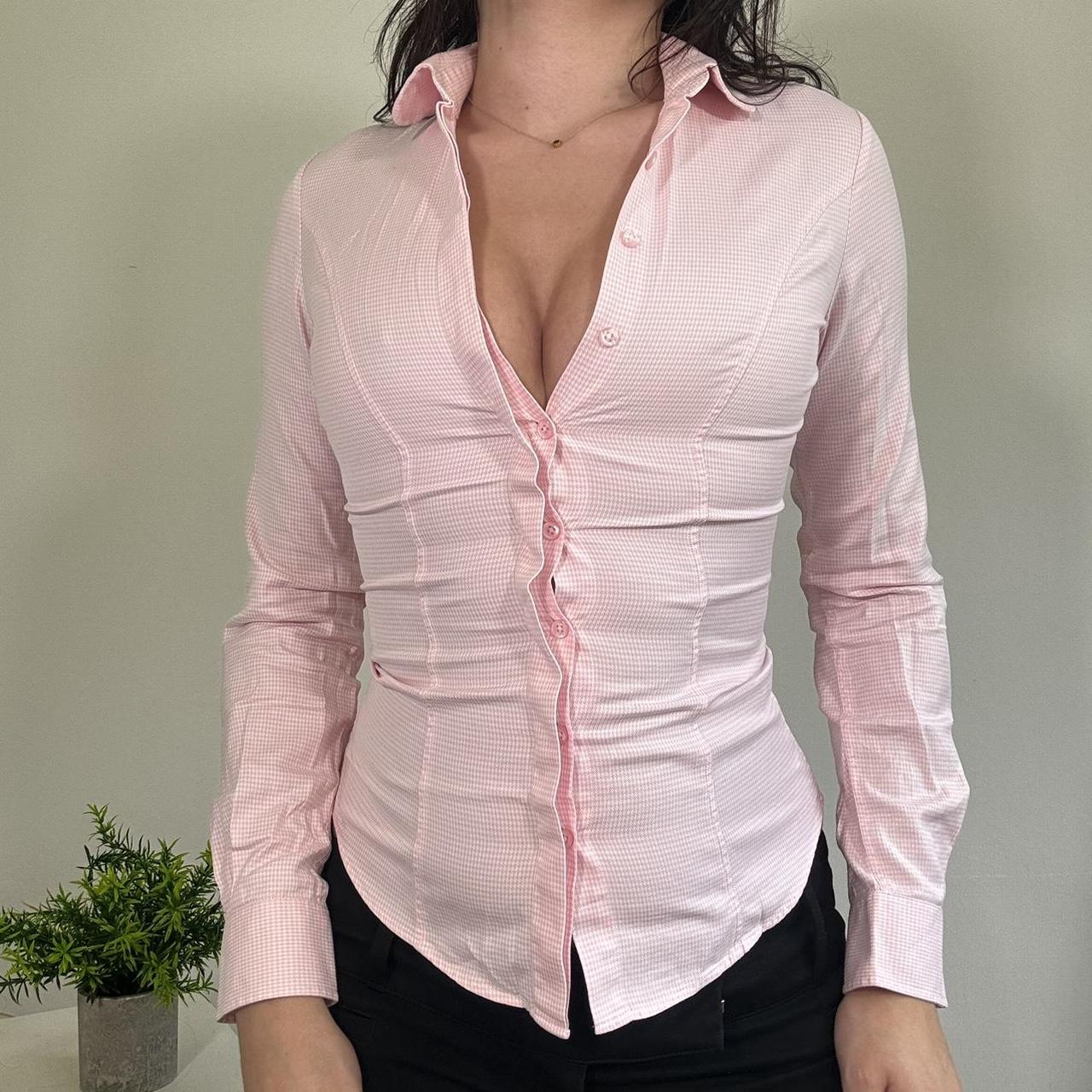 Vintage Officecore Pink Check Fitted Shirt