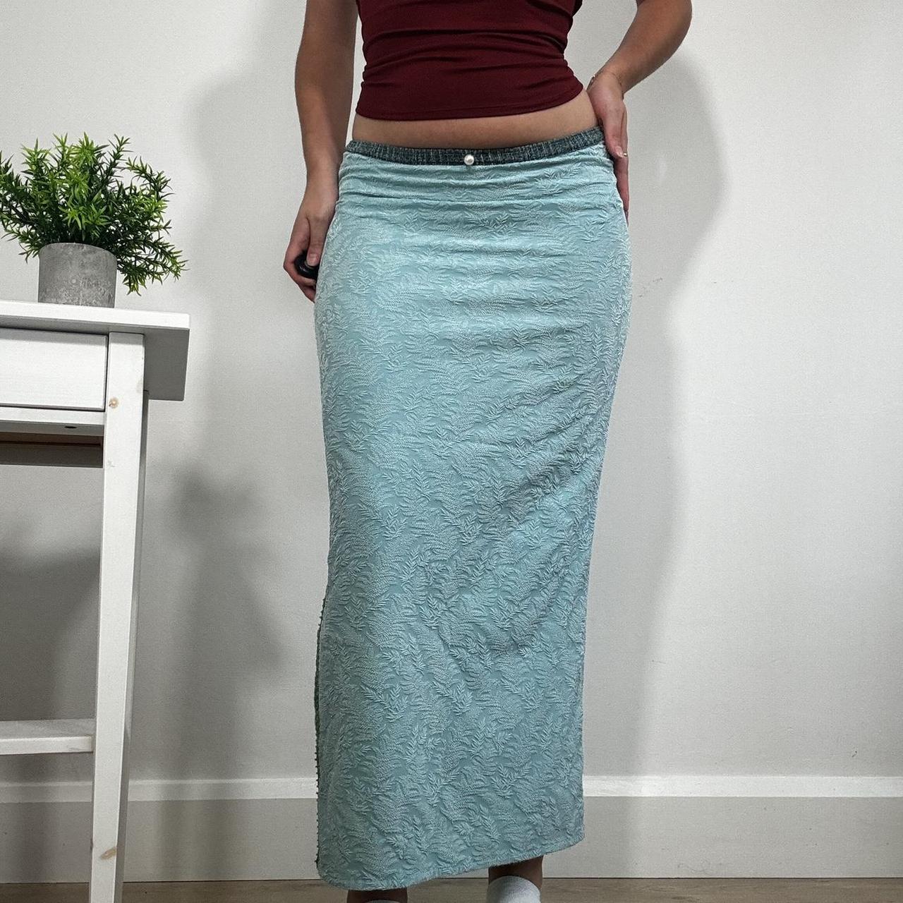 Vintage Baby Blue Embroidered Maxi Skirt Voyage