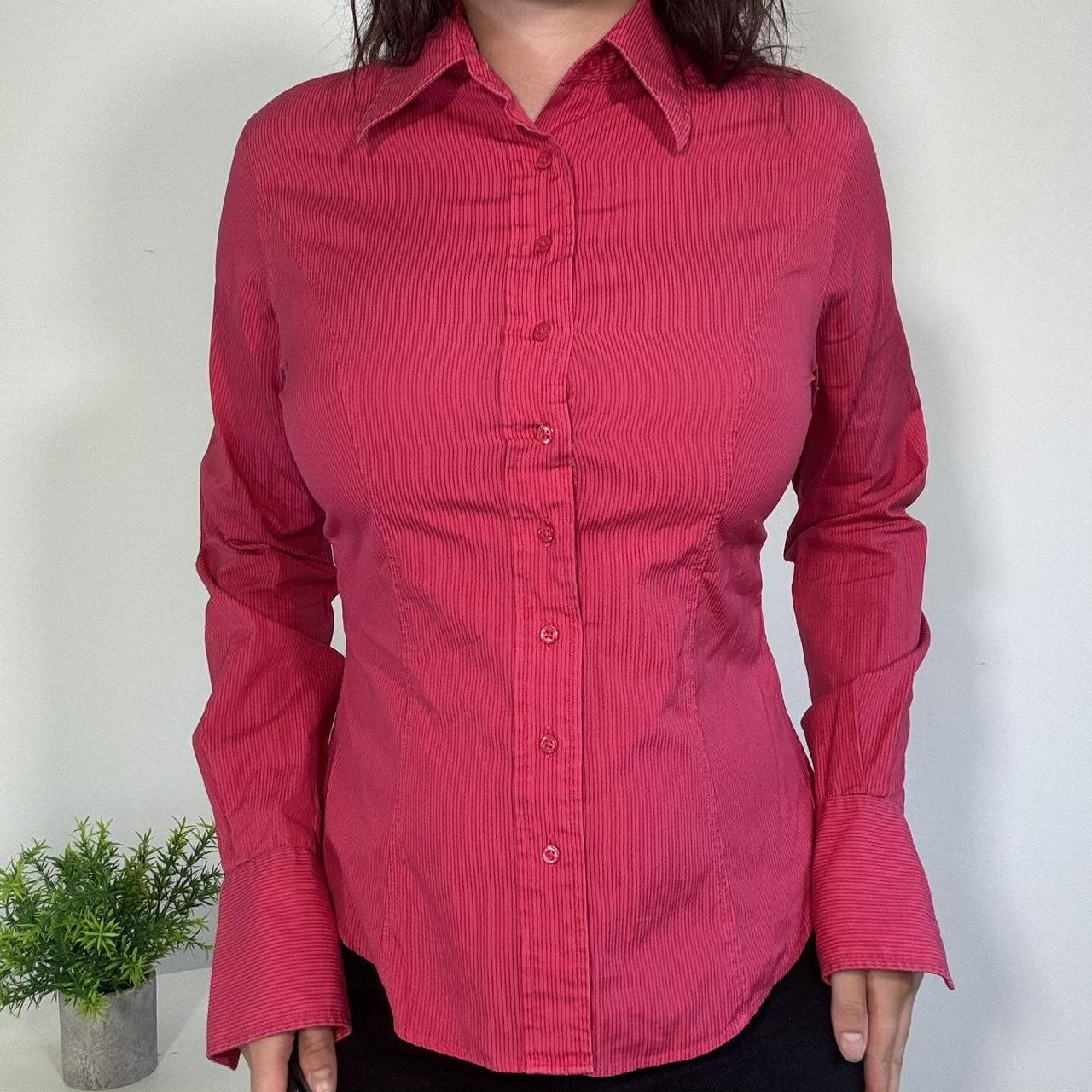 Vintage Officecore Red Pinstripe Fitted Shirt