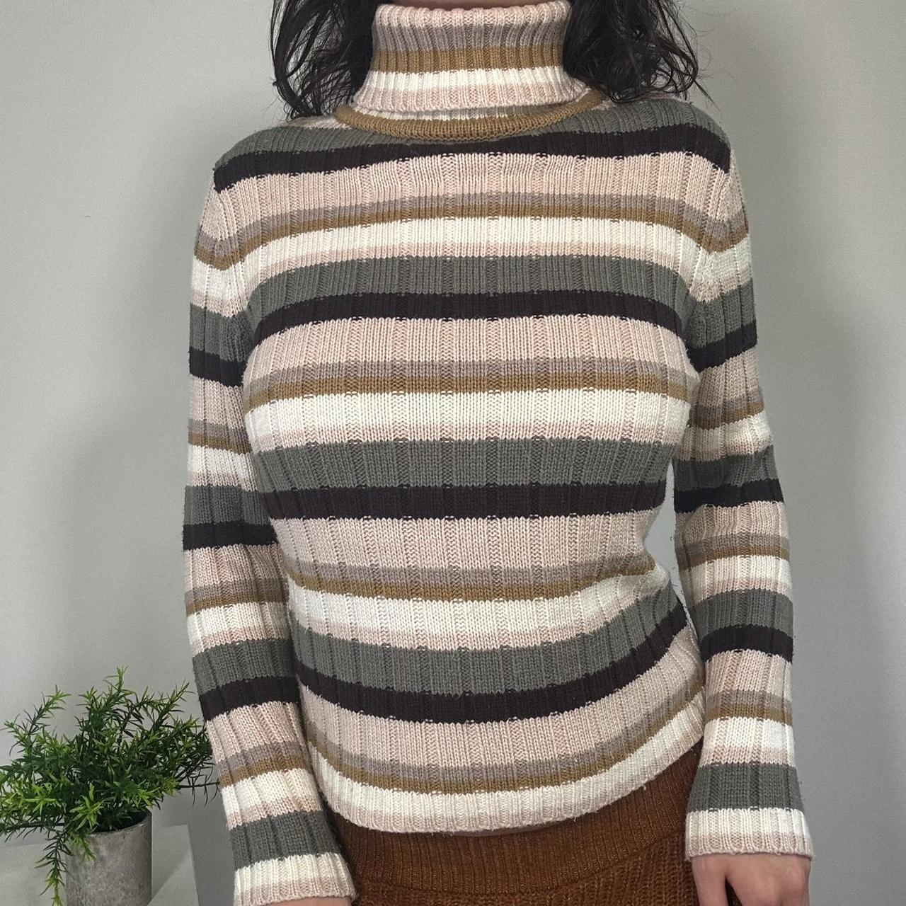 Vintage Khaki Stripe Turtleneck Jumper