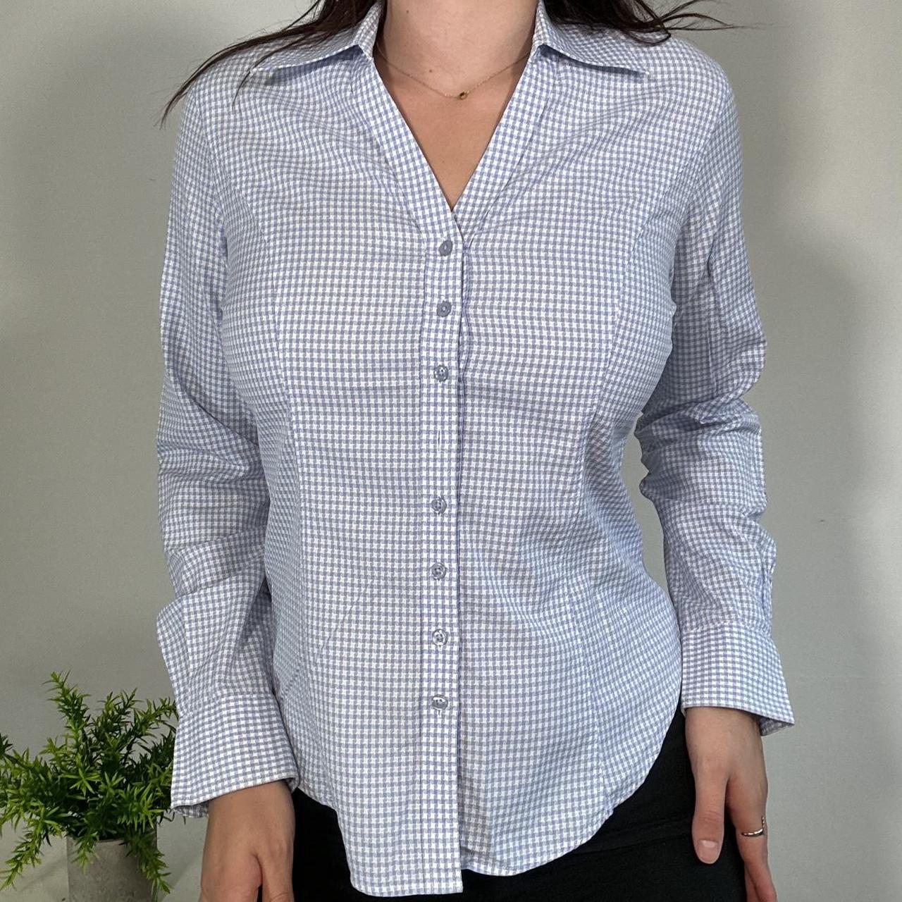 Vintage Officecore Blue Check Fitted Shirt