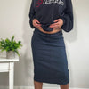 Vintage Faux Denim Stud Midi Skirt