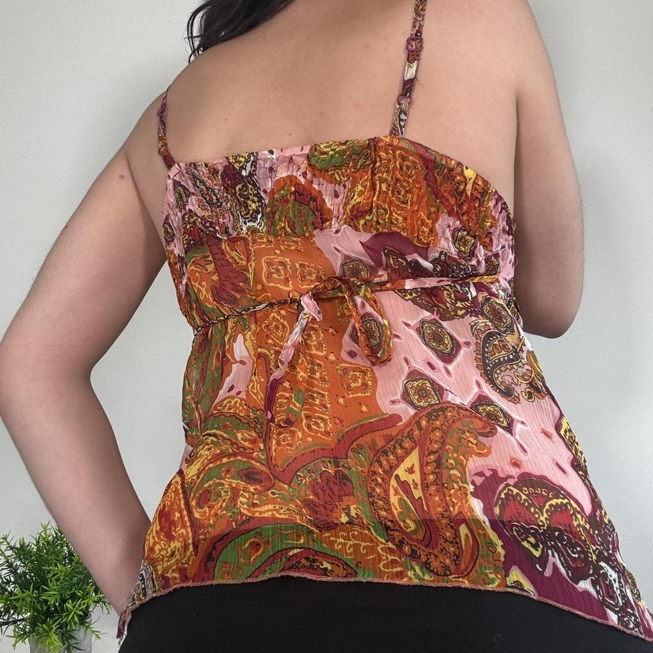 Vintage Orange Paisley Print Embellished Cami