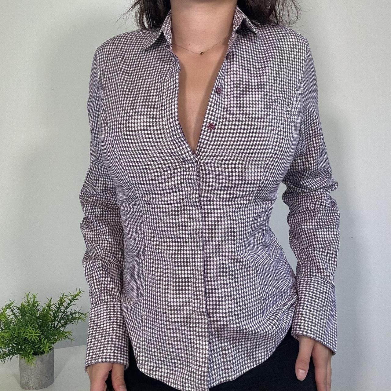 Vintage Officecore Purple Check Fitted Shirt