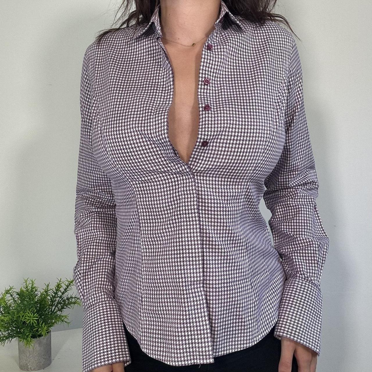 Vintage Officecore Purple Check Fitted Shirt