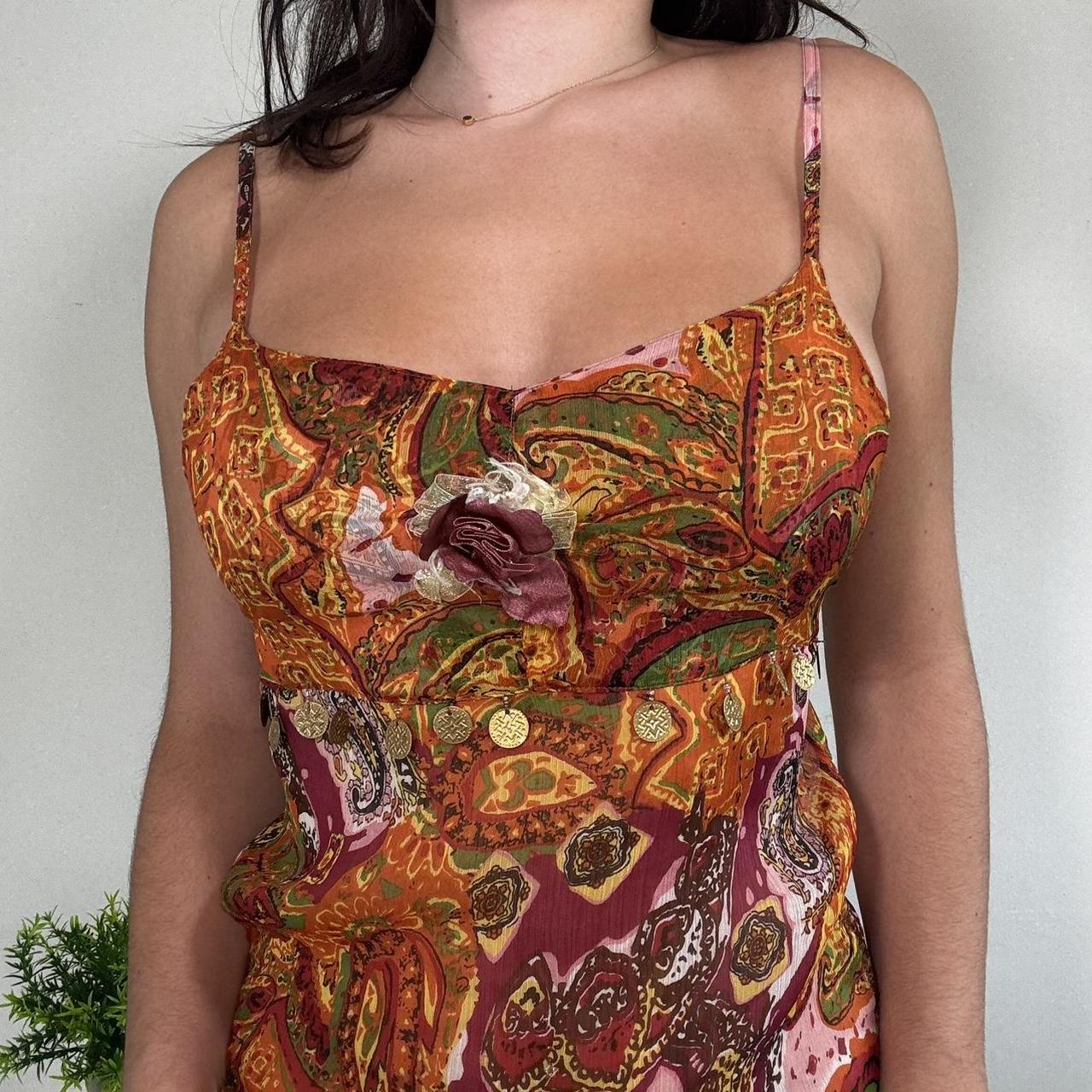 Vintage Orange Paisley Print Embellished Cami