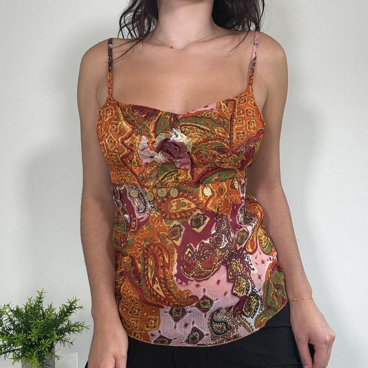 Vintage Orange Paisley Print Embellished Cami