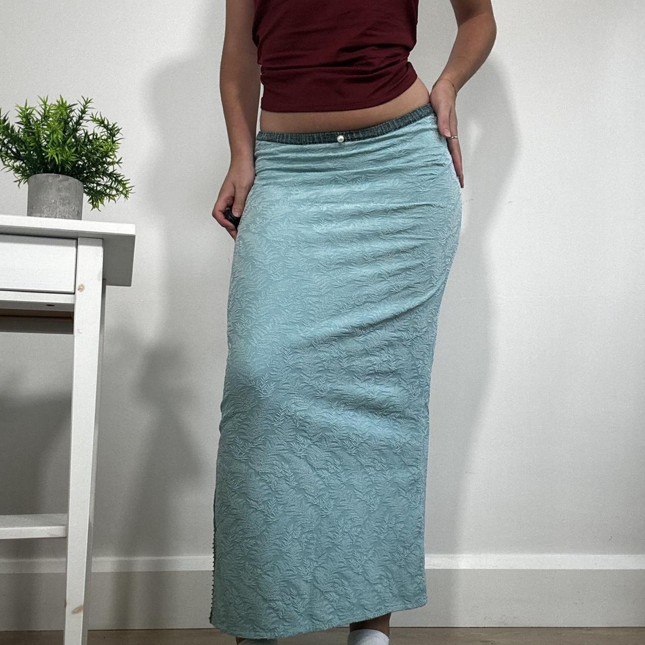 Vintage Baby Blue Embroidered Maxi Skirt Voyage