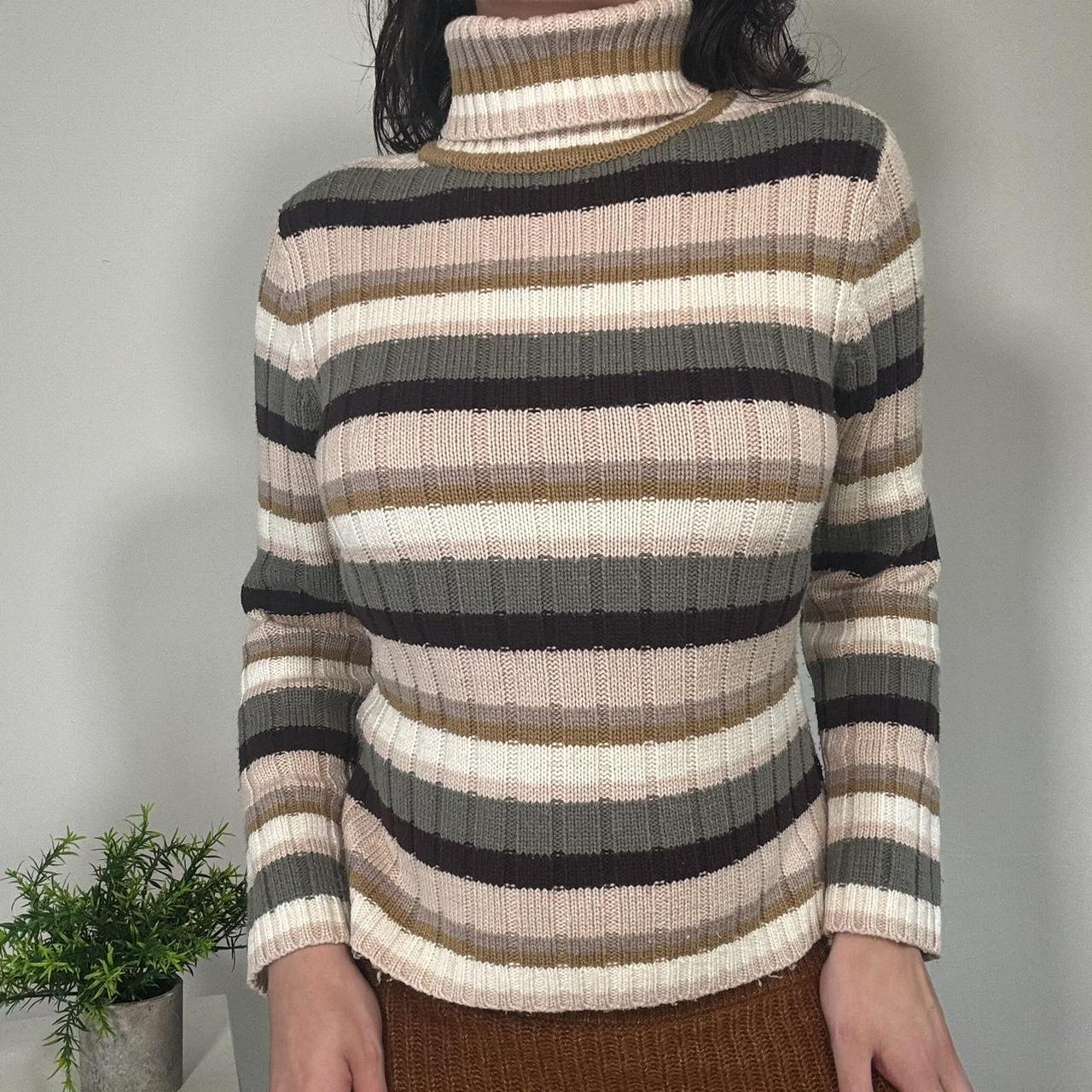 Vintage Khaki Stripe Turtleneck Jumper