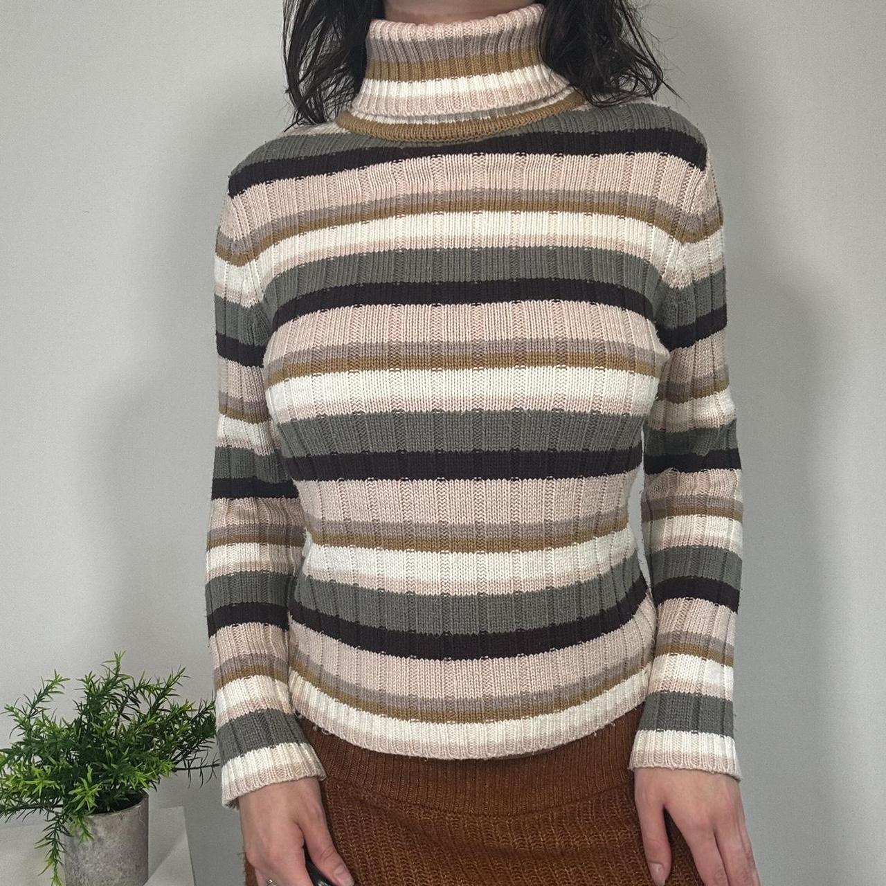 Vintage Khaki Stripe Turtleneck Jumper