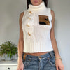 Vintage 2000s Cream Turtleneck Top With Patchwork Detailing