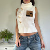 Vintage 2000s Cream Turtleneck Top With Patchwork Detailing